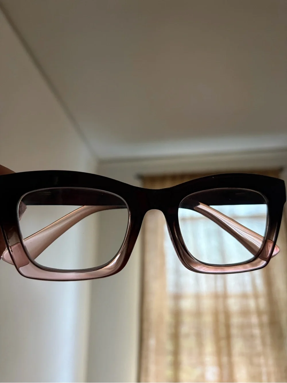 Chunky Square Frame Glasses in Gradient Black-Pink